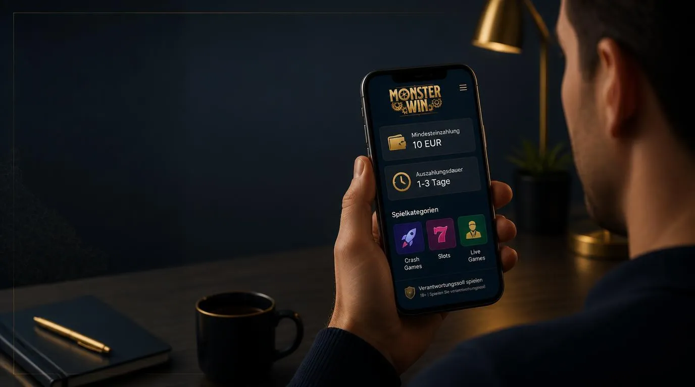Casino-Spieler prüft Auszahlungszeit und vielfältige Spiele auf einem modernen Smartphone