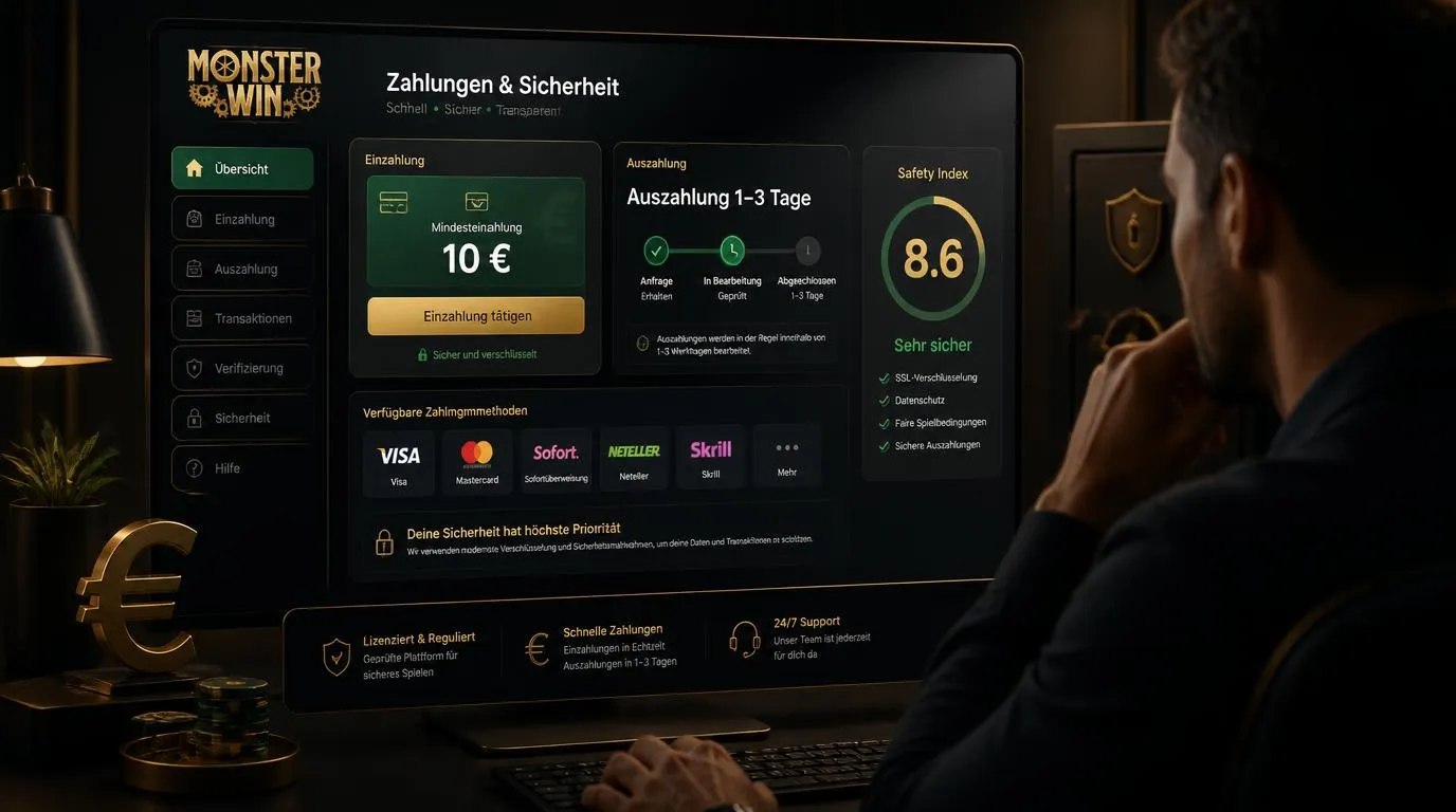 Casino-Zahlungsbereich mit Mindesteinzahlung von 10 Euro, Auszahlungszeit und Sicherheitsbewertung