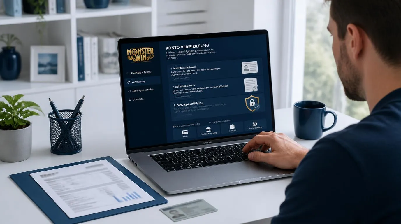 Person prüft Ausweis und Adressnachweis vor der Kontoaktivierung im Online-Casino